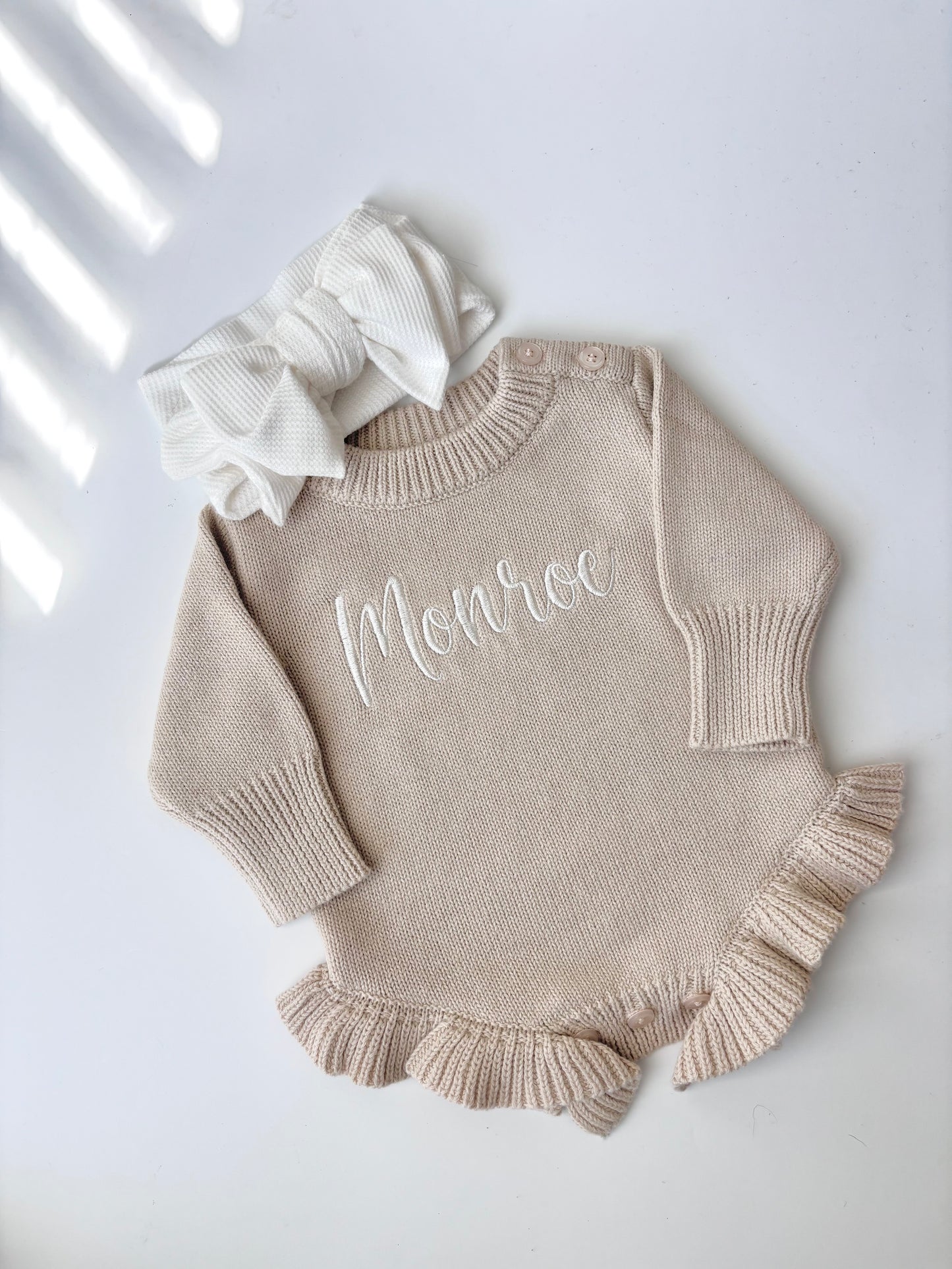 Long Sleeve Knit Ruffle Romper - True-To-Size Fit