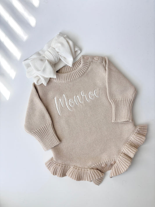 Long Sleeve Knit Ruffle Romper - True-To-Size Fit