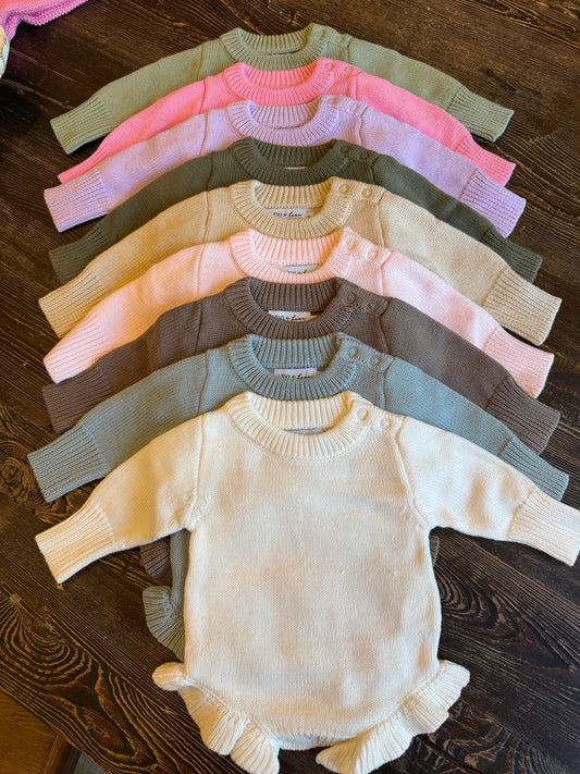 Long Sleeve Knit Ruffle Romper - True-To-Size Fit