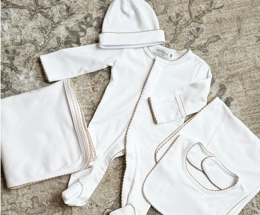 Picot Trim Footie White W/ Tan