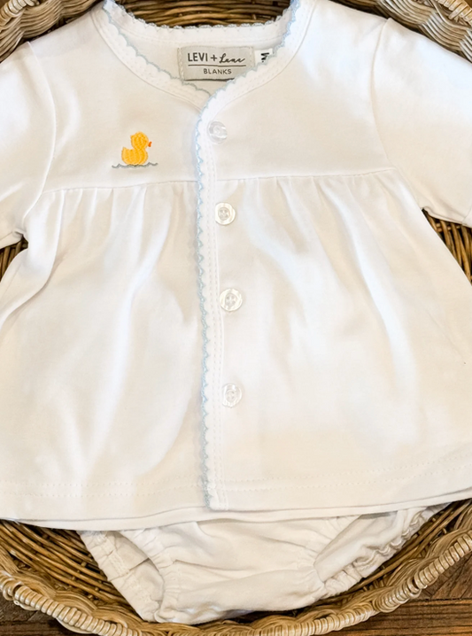 Picot Trim Diaper Set Blue Trim